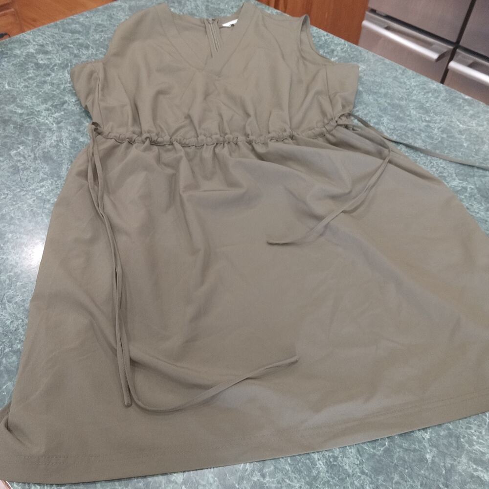 Calvin Klein Women's Size M Sleeveless Dress Army Olive Green Side Ties Airy EUC